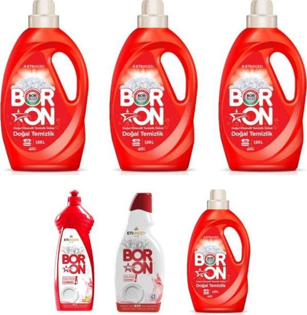 Boron Sıvı Çamaşır Temizlik 1,69 Lt Renkliler 4 Adet + Sıvı Elde Bulaşık + Jel Bulaşık Makinesi - Image 1