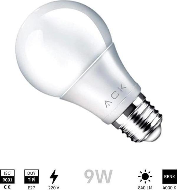 ACK E-27 9W LED AMPUL 4000K GÜNIŞIĞI - Image 1