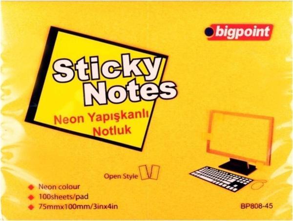 Bigpoint Yapışkanlı Not Kağıdı 75X100Mm Neon Turuncu 12'Li Paket - Image 1