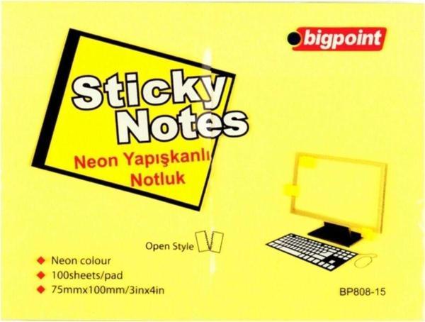Bigpoint Yapışkanlı Not Kağıdı 75X100Mm Neon Sarı 12'Li Paket - Image 1