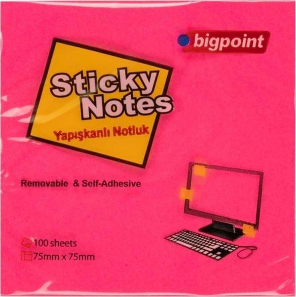 Bigpoint Yapışkanlı Not Kağıdı 75X75Mm Neon Kırmızı 12'Li Paket - Image 1