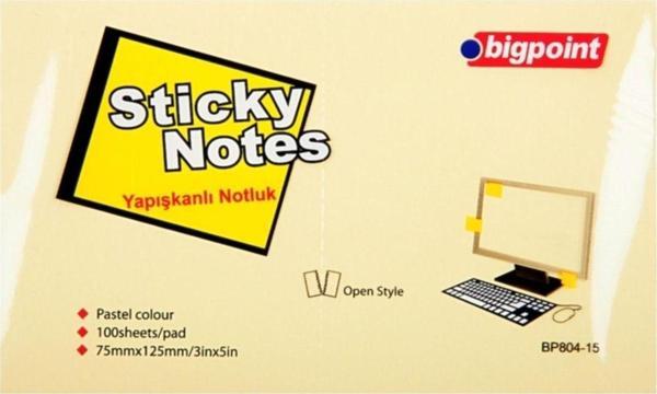 Bigpoint Yapışkanlı Not Kağıdı 75X125Mm Sarı 12'Li Paket - Image 1