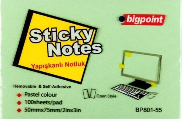 Bigpoint Yapışkanlı Not Kağıdı 75X50Mm Yeşil 12'Li Paket - Image 1