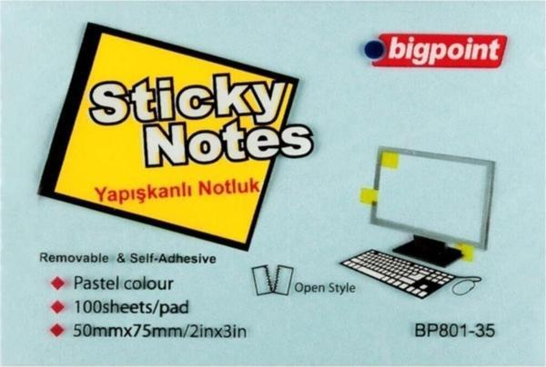 Bigpoint Yapışkanlı Not Kağıdı 75X50Mm Mavi 12'Li Paket - Image 1