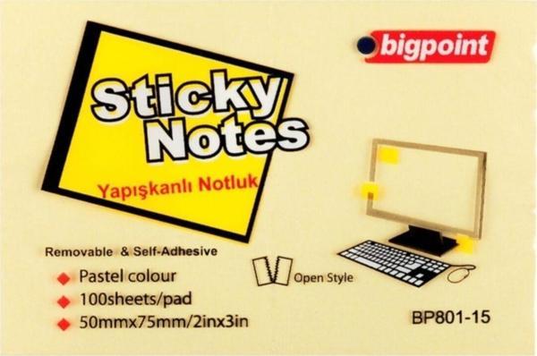 Bigpoint Yapışkanlı Not Kağıdı 75X50Mm Sarı 12'Li Paket - Image 1