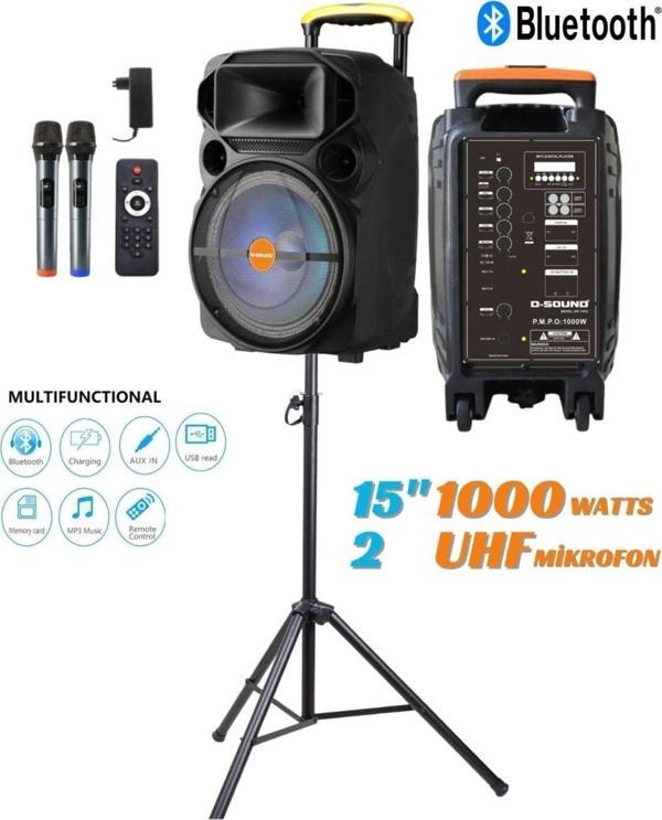 D-sound D Sound Xp-15Pa Yeni Uhf Sistem 400W Taşınabilir Ayaklıklı Şarjlı Hoparlör Amfi+Ayak  Sehpa Hediyeli - Image 1