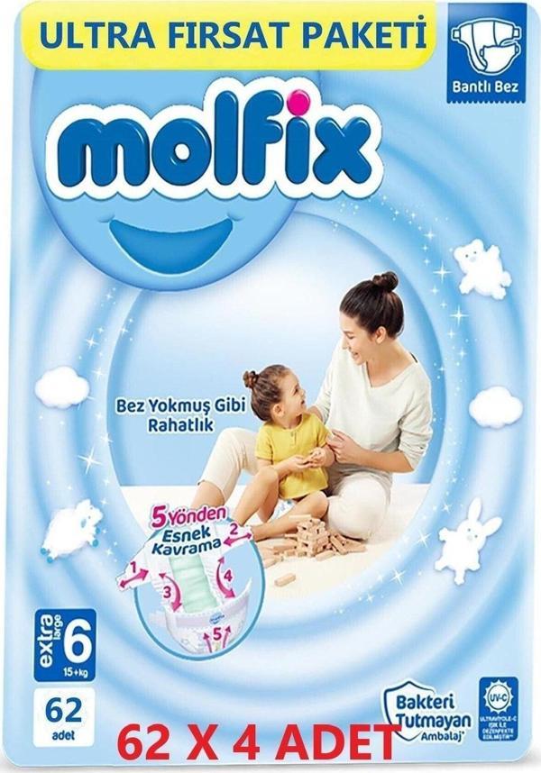 Molfix Bebek Bezi 6 Extra Large 62 'Li X 4 Adet 15+ Kg Fırsat Paketi - Image 1