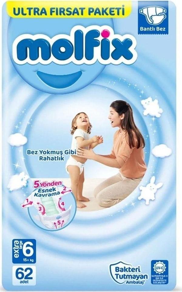Molfix Bebek Bezi Ultra Fırsat Paketi 6 Beden 15+ Kg 62 Adet - Image 1