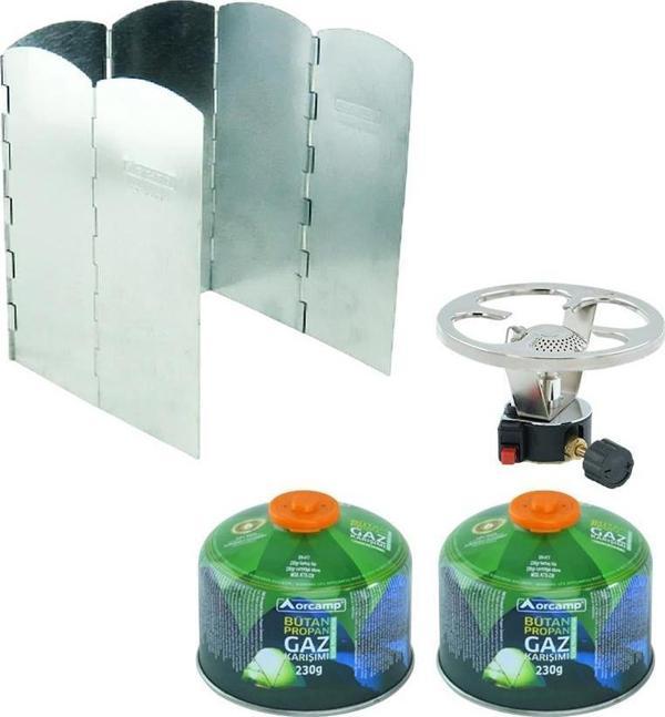 Orcamp Çakmaklı Siboplu Kartuş Ocak+2 Adet 230 gr Tüp+Rüzgarlık ORC-003-C2 - Image 1