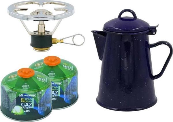 Orcamp Siboplu Kartuş Ocak+2 Adet 230 gr Tüp+Retro Emaye Demlik ORC-001-B2 - Image 1