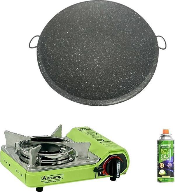Orcamp Tekli Mini Portatif Ocak Yeşil+1 Adet Kartuş KTS 227+Granit Sac Katmer ORC-015-A1 - Image 1