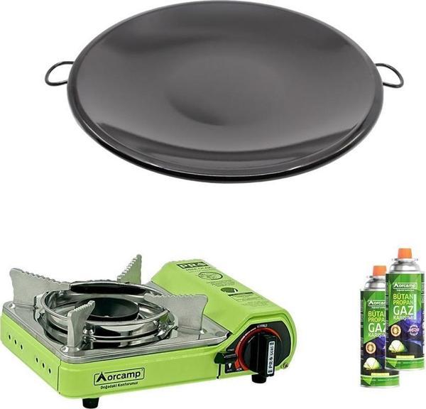 Orcamp Tekli Mini Portatif Ocak Yeşil+2 Adet Kartuş KTS 227+Emaye Sac Katmer ORC-015-B2 - Image 1