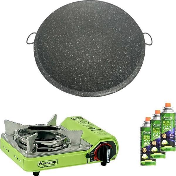Orcamp Tekli Mini Portatif Ocak Yeşil+3 Adet Kartuş KTS 227+Granit Sac Katmer ORC-015-A3 - Image 1
