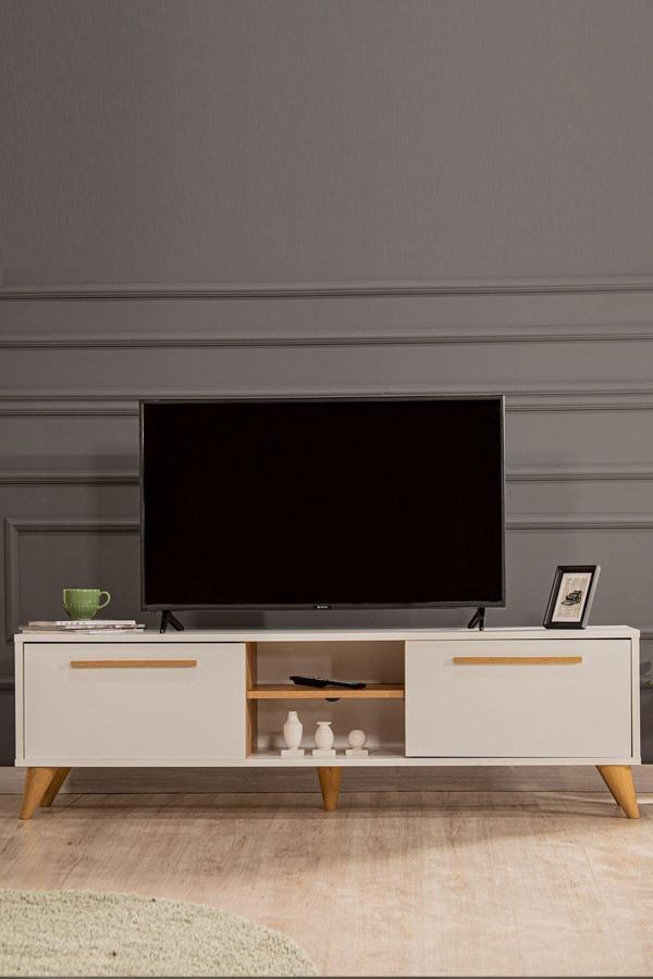 Modalife White 160X35 2 Kapaklı Tv Sehpası - Beyaz - Image 1