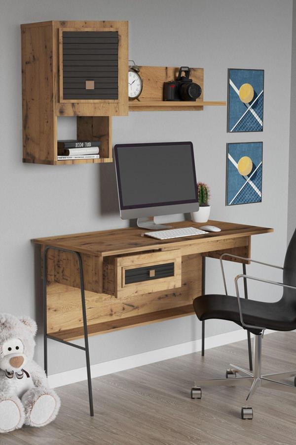 Sandalie Arya Raflı 59X120 Cm Çalışma Masası Bilgisayar Masası Ofis Ders Yemek Masası Atlantik Çam - Image 1