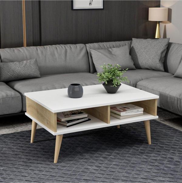 Antec Design Lore Ahşap Ayaklı, Raflı Orta Sehpa 90 x 60 cm - Image 1