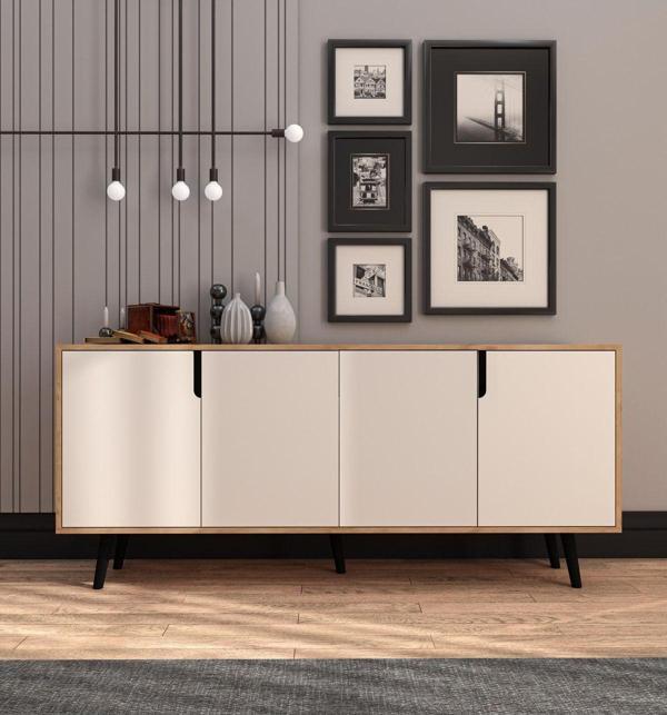 Vm Vertex Mobilya Latina Modern Konsol 180 Cm Safir Meşe - Beyaz - Image 1