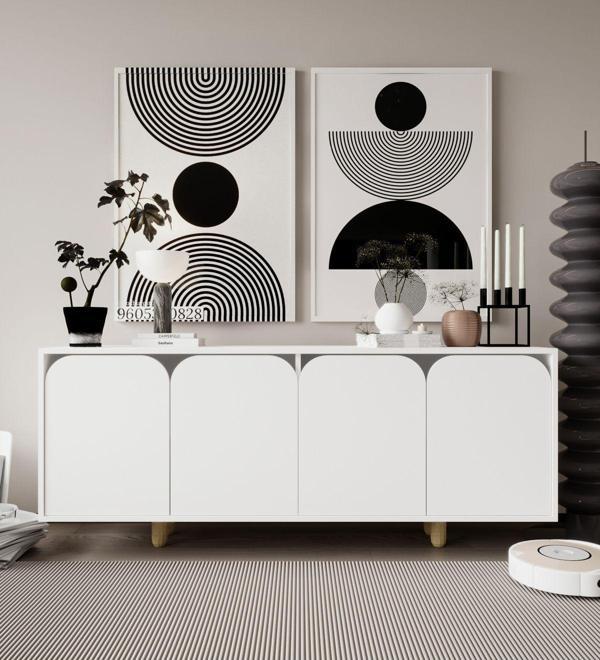 Vm Vertex Mobilya Lazio Bohem Ahşap Ayaklı Modern Konsol 180 Cm Beyaz - Image 1