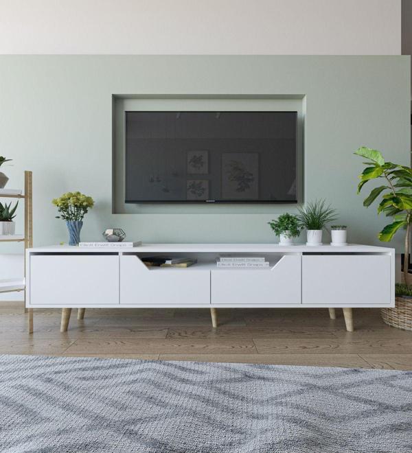 Vm Vertex Mobilya Roma Ahşap Ayaklı Tv Ünitesi Tv Sehpası Beyaz - Image 1