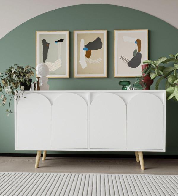 Vm Vertex Mobilya Venezia Ahşap Ayaklı Bohem Konsol Beyaz 150 Cm - Image 1