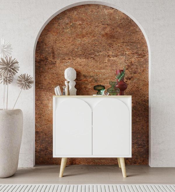 Vm Vertex Mobilya Venezia Ahşap Ayaklı Bohem Konsol-Çok Amaçlı Dolap-Vitrin Safir Meşe-Beyaz 76 Cm - Image 1