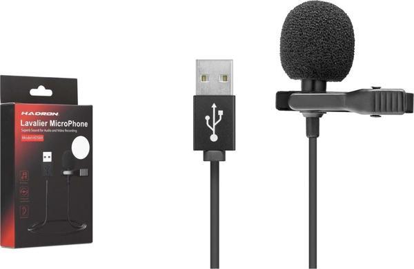 Hadron HD569 1.5mt USB Kablolu Yaka Tipi Bilgisayar Mikrofonu - Siyah - Image 1