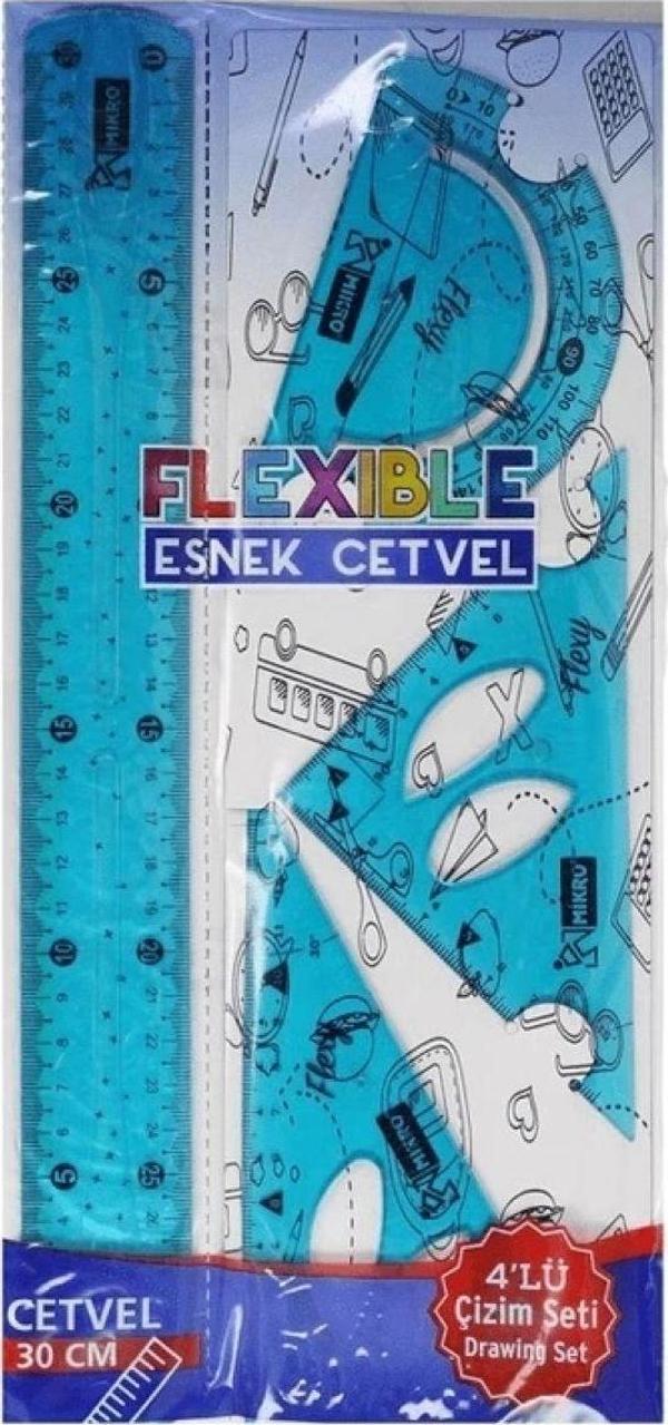 Esnek Cetvel 4'lü Çizim Seti Kırılmaya Dayanaklı Mavi Fl-04  - Image 1