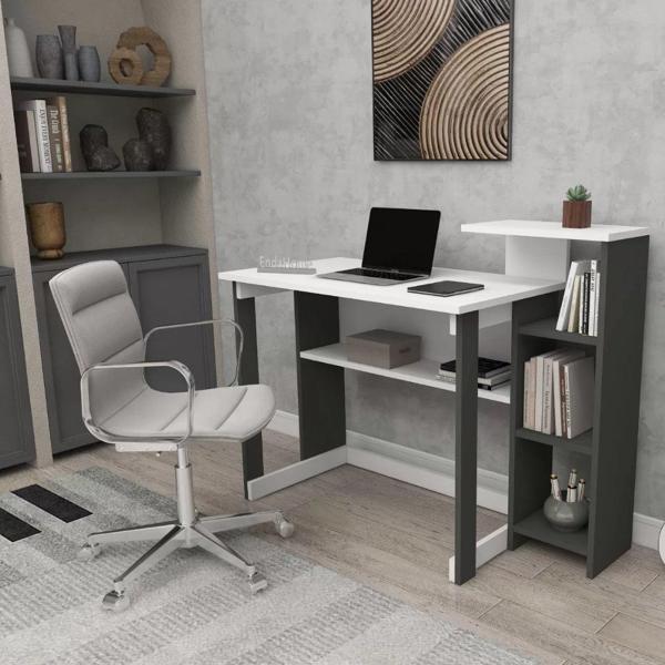 Reyo Home Enda SAYE 5 Raflı Kitaplıklı Çalışma Masası Antrasit - Beyaz - Image 1