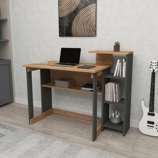 Reyo Home Enda SAYE 5 Raflı Kitaplıklı Çalışma Masası Atlantik Çam - Antrasit - Image 1