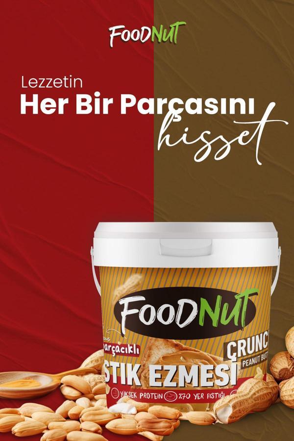 FoodNut Parçacıklı Fıstık Ezmesi - Doğal Şekerli 1 kg Parçacıklı Yer Fıstığı Ezmesi - Image 1