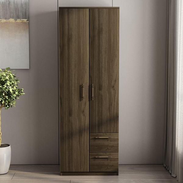 Merlin 2 Kapaklı, Çekmeceli Gardırop, Yatak Odası Dolap, Elbise Dolabı İstanbul Ceviz - Image 1