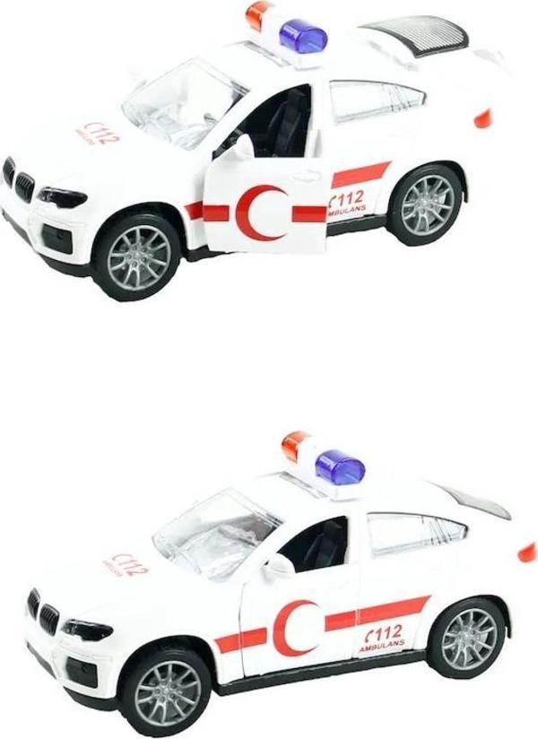 Milky Ada Toys Sürtmeli Ambulans Polis İtfaiye Jandarma Açılır 3 Kapı Mavi Beyaz Kırmızı Renk Oyuncak Araba - Image 1