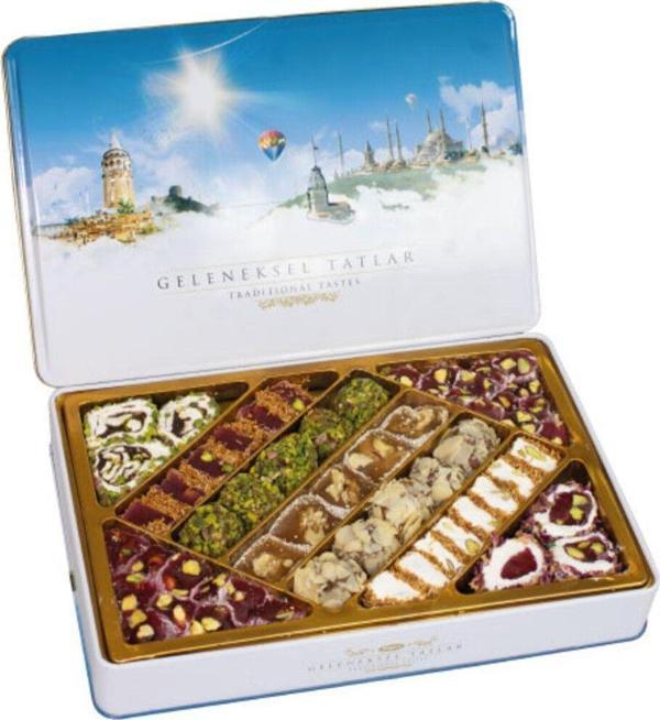 Tuğba Kuruyemiş Geleneksel Tatlar Metal Kutu Lokum 540Gr (Turkish Delight) - Image 1