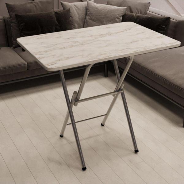 Han Ahşap Katlanır Masa Kırma Masa 50X80 Beyaz Mermer Desen Kamp Masa Çalışma Masası Ders Masası Mutfak Masası - Image 1