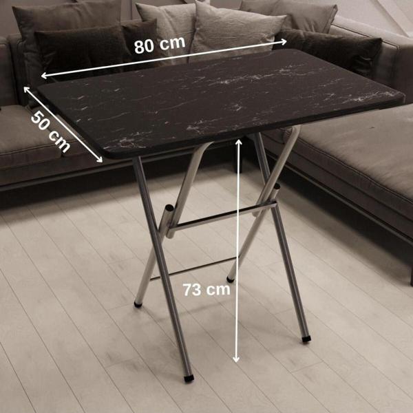 Han Ahşap Katlanır Masa Kırma Masa 50X80 Siyah Mermer Desen Kamp Masa Çalışma Masası Ders Masası Mutfak Masası - Image 1