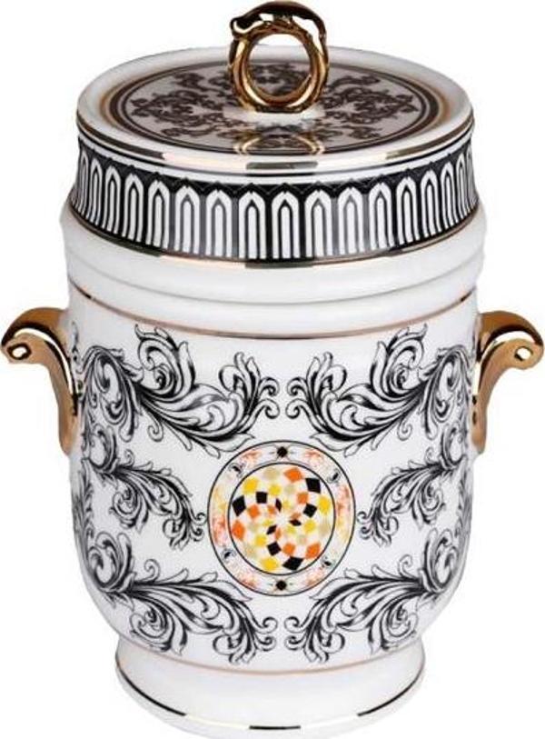 Lucky Art Margery Bone Porselen Barok Desenli Kulplu Kavanoz 22 cm - Image 1