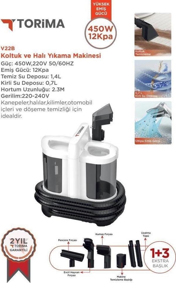 Torima V22B Koltuk ve Halı Yıkama Makinesi Cam Temizleme Leke Çıkartma Makinesi - Image 1