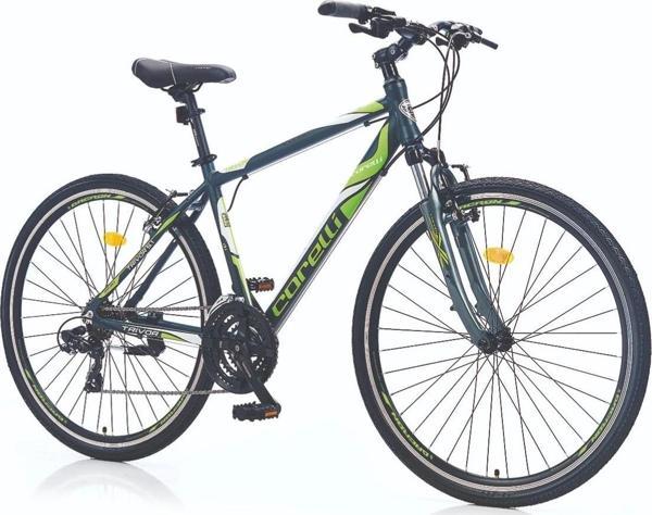Corelli Trivor 5.1 V Fren Shimano 21 Vites 28 Jant Şehir Tur Bisikleti Koyu Gri Yeşil Beyaz 18 Kadro - Image 1