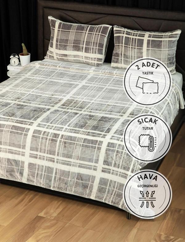 3 Parça Woolly Çift Kişilik Battaniye Yatak Örtüsü Seti - Vizon - Image 1