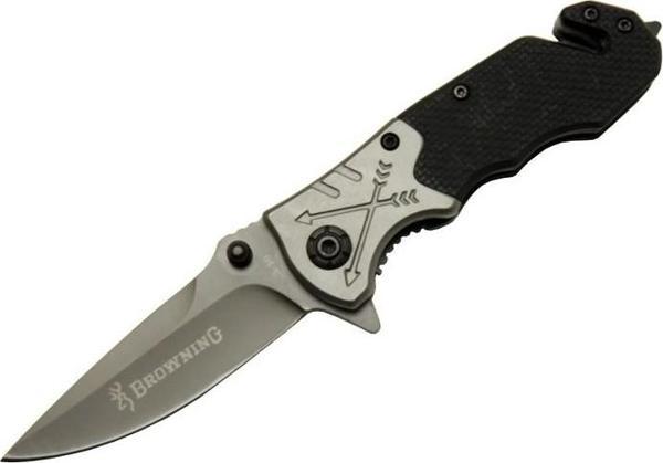 Browning 8-10 Siyah Kurtarma / Kamp Çakı 16,5cm - Yarı Otomatik, Kemerlikli, Cam Kırma ve İp Kesme Aparatlı, Ok Figürlü - Image 1