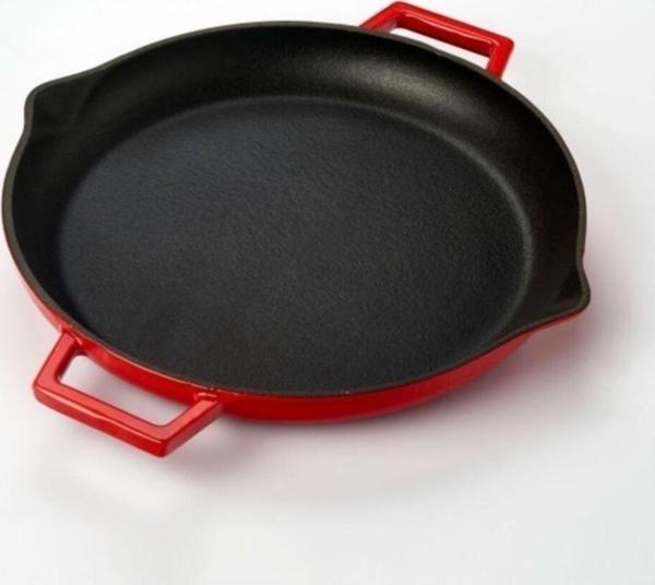 Lava Döküm Yuvarlak Kızartma Tavası Döküm Demir Yekpare Çift Kulplu Çap(Ø)30Cm. - Kırmızı - Image 1