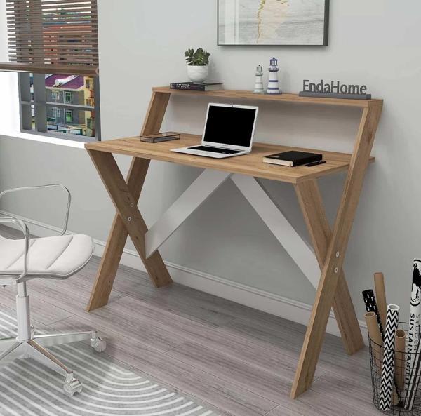 Reyo Home Enda X Ayaklı Raflı Ders Çalışma Masası 50x90 cm Atlantik Çam - Image 1