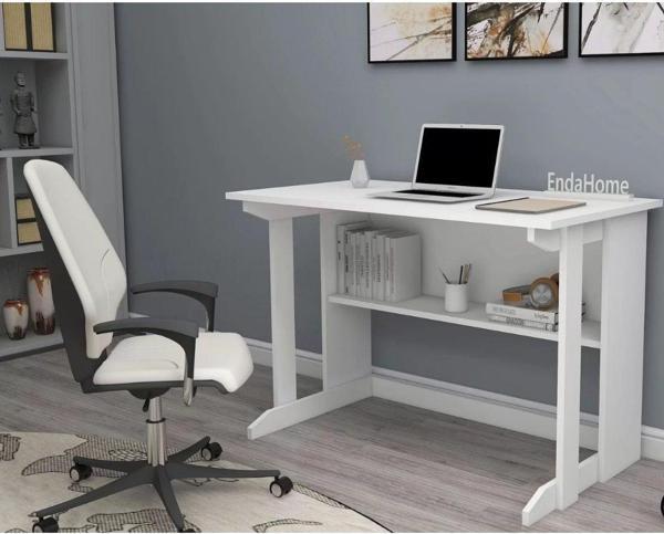 Reyo Home Enda  Kütüphaneli Geniş Çalışma Masası 100x56 Cm Beyaz - Image 1