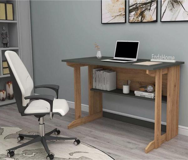 Reyo Home Enda Pillar Kütüphaneli Geniş Çalışma Masası 100x56 Cm Çam - Antrasit - Image 1