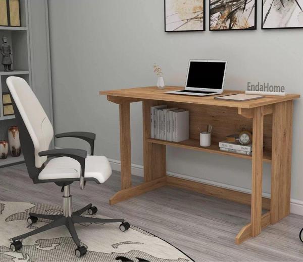 Reyo Home Enda Pillar Kütüphaneli Geniş Çalışma Masası 100x56 Cm Atlantik Çam - Image 1