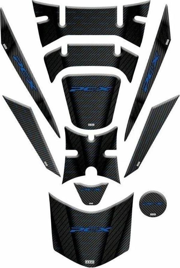 Gogo Tank Pad Seti Honda Pcx 2018-2020 Model Karbon Mavi Yazılı 11 Parça 007 - Image 1