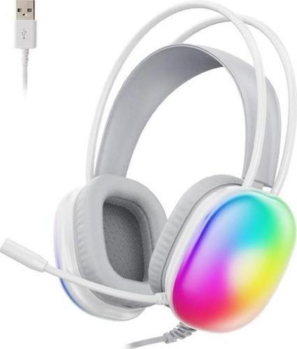 Lecoo HT409 RGB USB Gaming Oyuncu Kulaküstü Kulaklığı Beyaz - Image 1