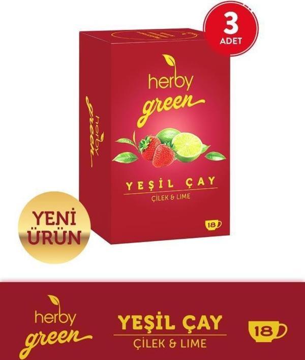 Herby Yeşil Çay Çilek ve Lime X 3 Adet - Image 1