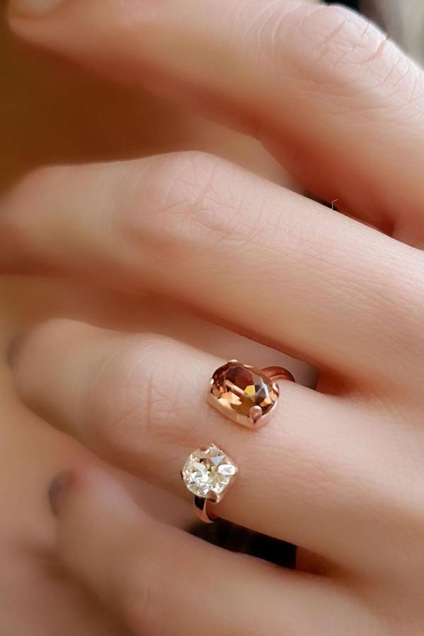 Swarovski Taşlı 925ayar Gümüş Rose Ayarlanabilir Yüzük - Image 1