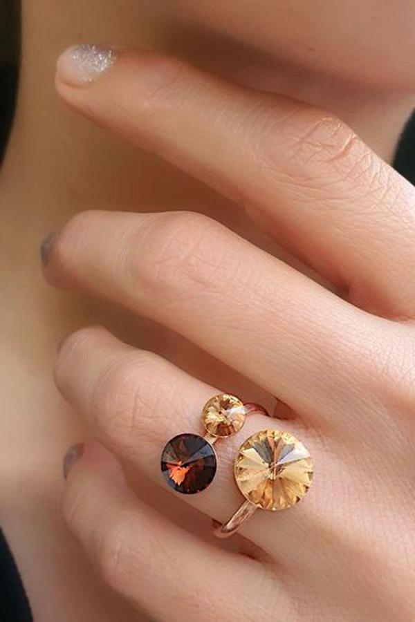 Swarovski Taşlı 925ayar Gümüş Rose Ayarlanabilir Yüzük - Image 1